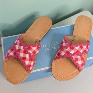 Sandals 7.5 Draper James Piper Pink Gingham Plaid Flats Shoes Slides New NIB